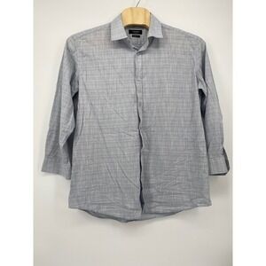 Statement Confidence Dress Shirt Mens XXL 18-18.5 Blue White Grid Modern Fit L/S